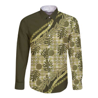Hawaii Breadfruit Palaka Long Sleeve Button Shirt Omaomao Maile Lei LT9 Unisex Green - Polynesian Pride