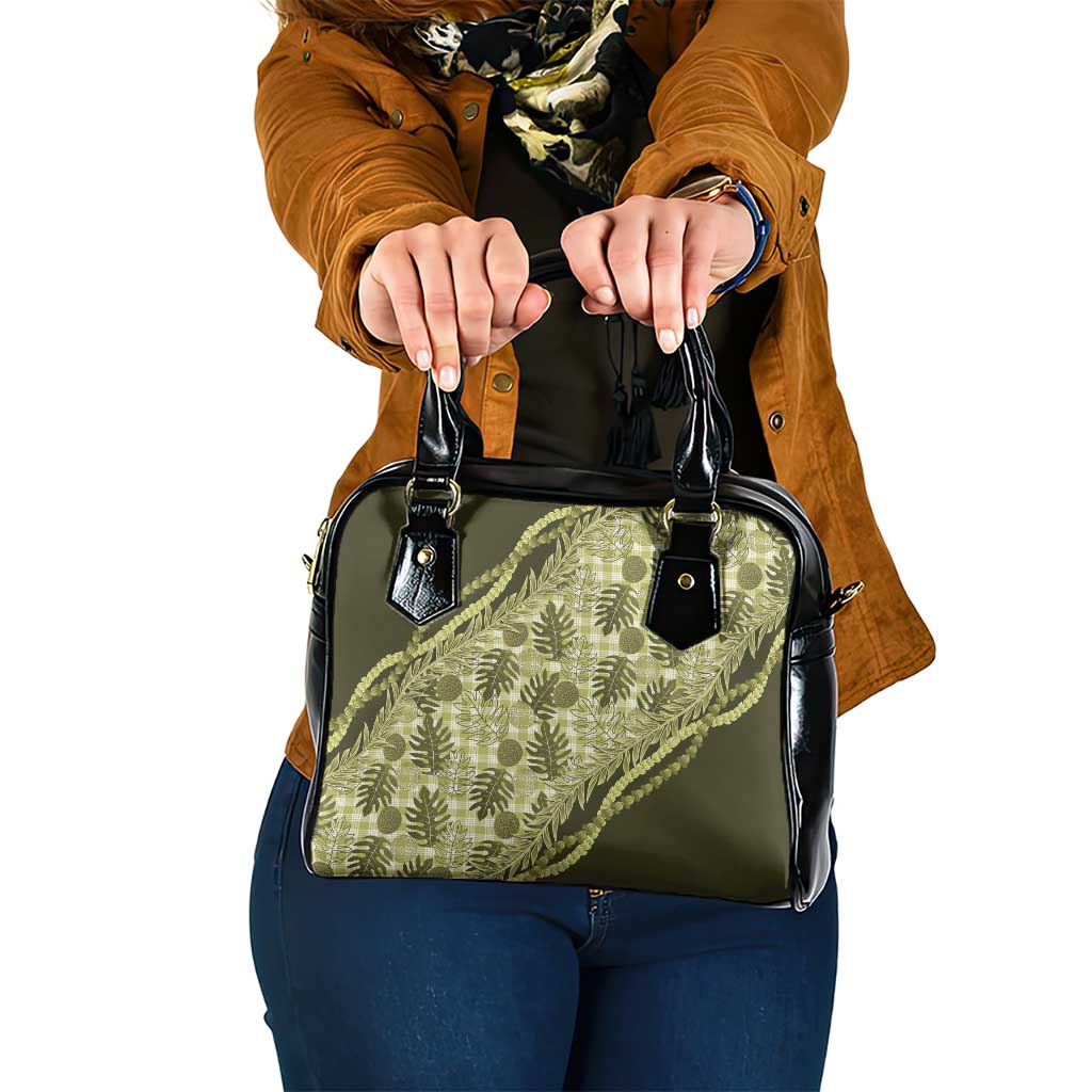 Hawaii Breadfruit Palaka Shoulder Handbag Omaomao Maile Lei LT9 One Size Green - Polynesian Pride