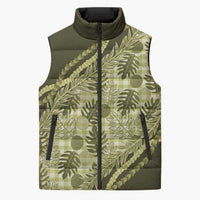 Hawaii Breadfruit Palaka Sleeveless Puffer Jacket Omaomao Maile Lei LT9 Unisex Green - Polynesian Pride