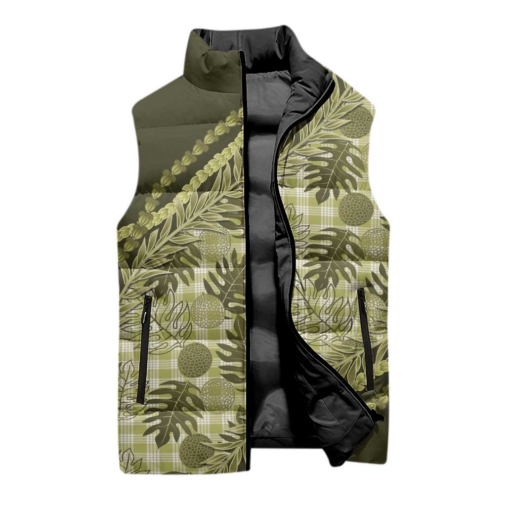 Hawaii Breadfruit Palaka Sleeveless Puffer Jacket Omaomao Maile Lei LT9 - Polynesian Pride