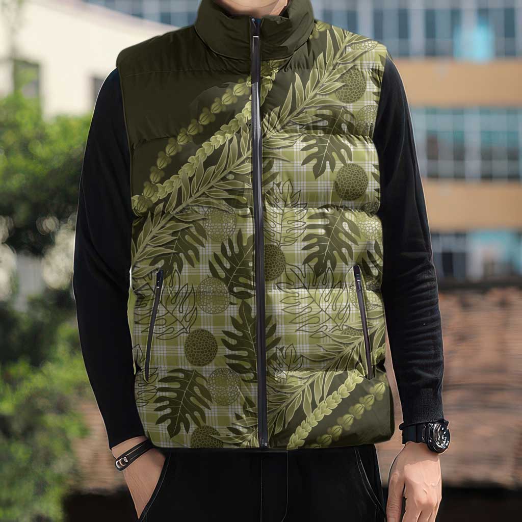 Hawaii Breadfruit Palaka Sleeveless Puffer Jacket Omaomao Maile Lei LT9 - Polynesian Pride