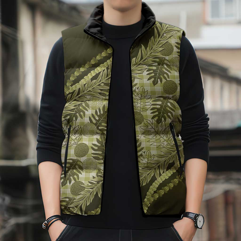 Hawaii Breadfruit Palaka Sleeveless Puffer Jacket Omaomao Maile Lei LT9 - Polynesian Pride
