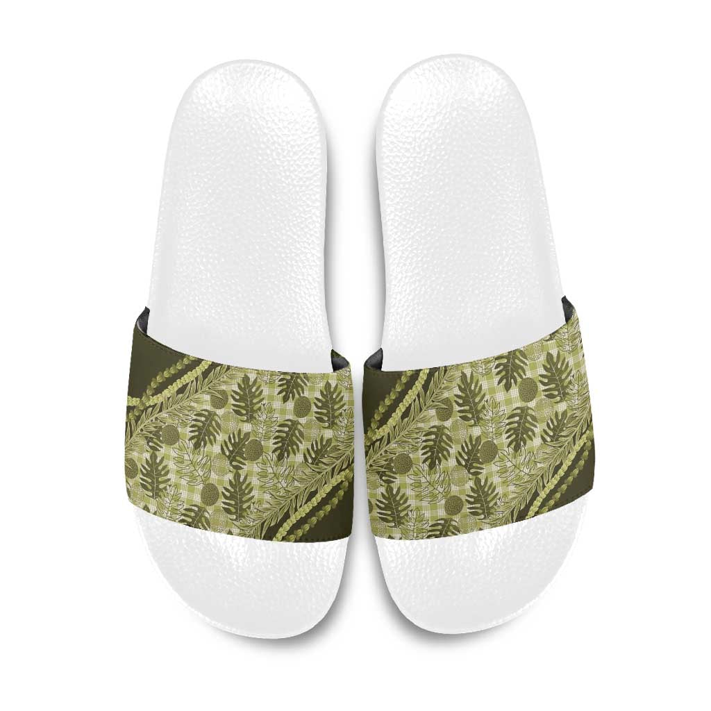 Hawaii Breadfruit Palaka Slide Sandals Omaomao Maile Lei LT9 Green - Polynesian Pride