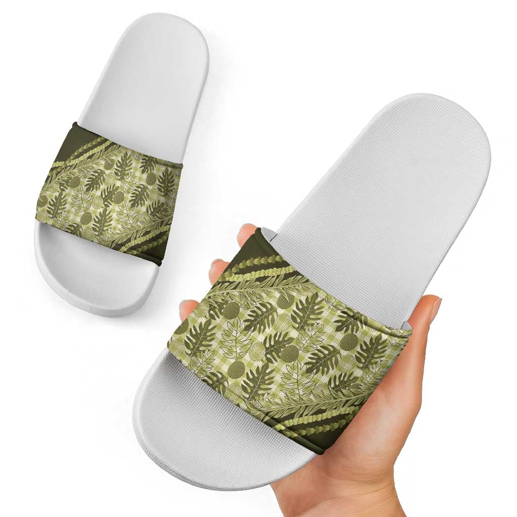 Hawaii Breadfruit Palaka Slide Sandals Omaomao Maile Lei LT9 - Polynesian Pride