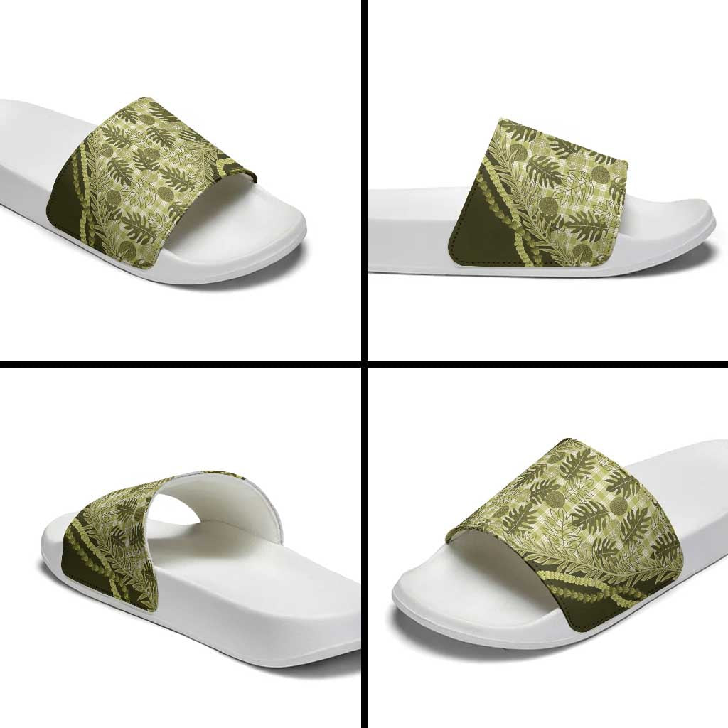 Hawaii Breadfruit Palaka Slide Sandals Omaomao Maile Lei LT9 - Polynesian Pride