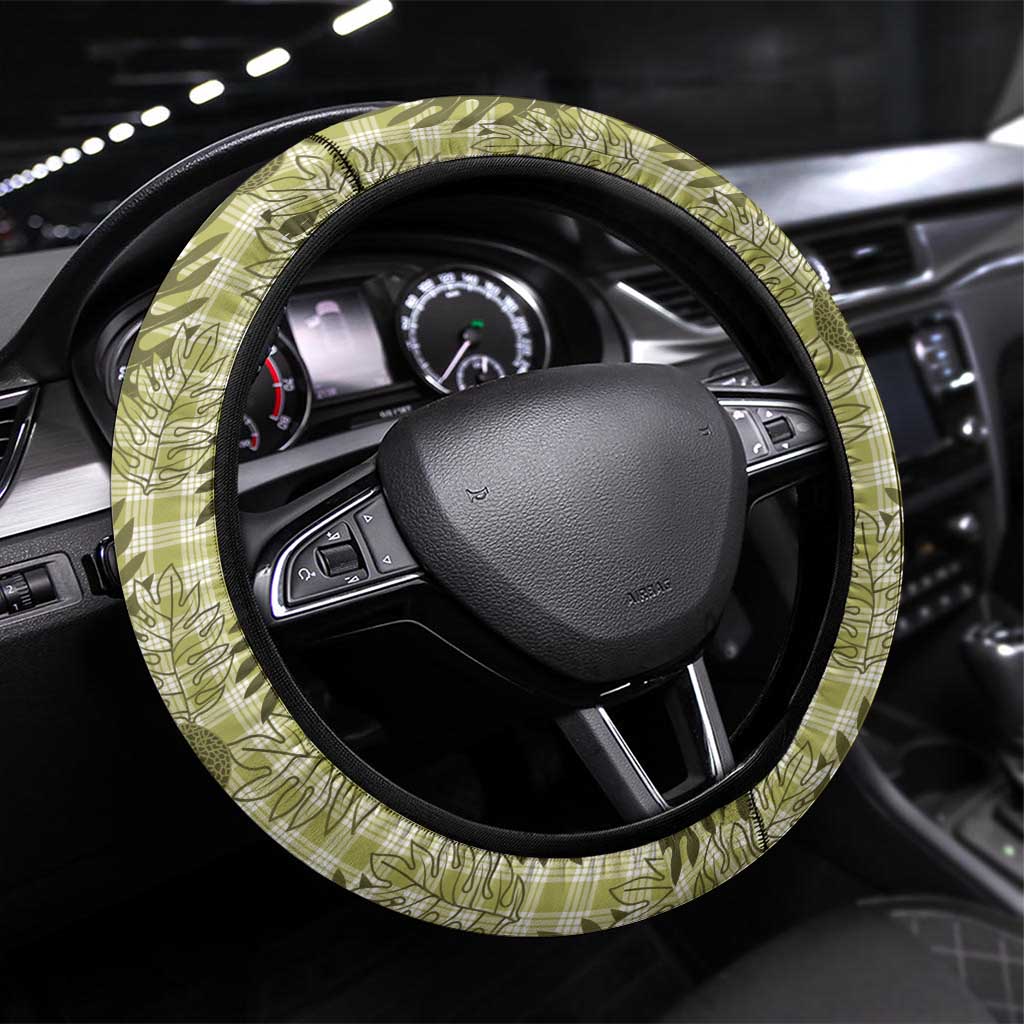Hawaii Breadfruit Palaka Steering Wheel Cover Omaomao Maile Lei LT9 Universal Fit Green - Polynesian Pride