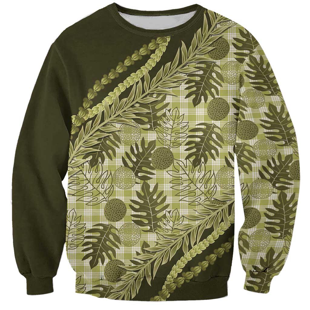 Hawaii Breadfruit Palaka Sweatshirt Omaomao Maile Lei LT9 Unisex Green - Polynesian Pride