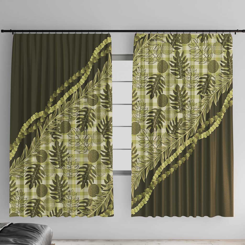 Hawaii Breadfruit Palaka Window Curtain Omaomao Maile Lei LT9 With Hooks Green - Polynesian Pride
