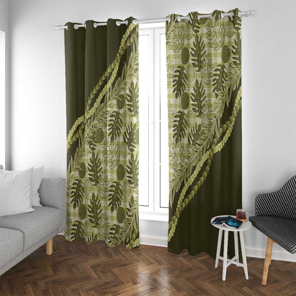 Hawaii Breadfruit Palaka Window Curtain Omaomao Maile Lei LT9 With Grommets Green - Polynesian Pride