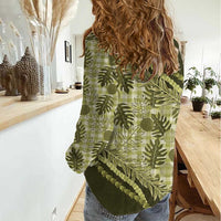 Hawaii Breadfruit Palaka Women Casual Shirt Omaomao Maile Lei LT9 - Polynesian Pride