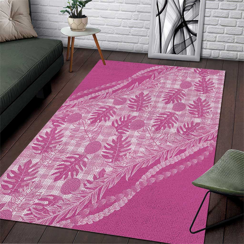 Hawaii Breadfruit Palaka Area Rug Omaomao Ulaula Maile Lei LT9 Pink - Polynesian Pride