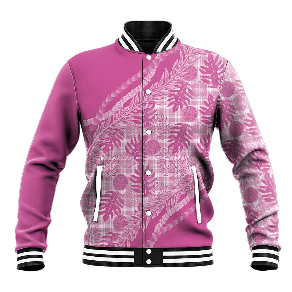 Hawaii Breadfruit Palaka Baseball Jacket Omaomao Ulaula Maile Lei LT9 Unisex Pink - Polynesian Pride