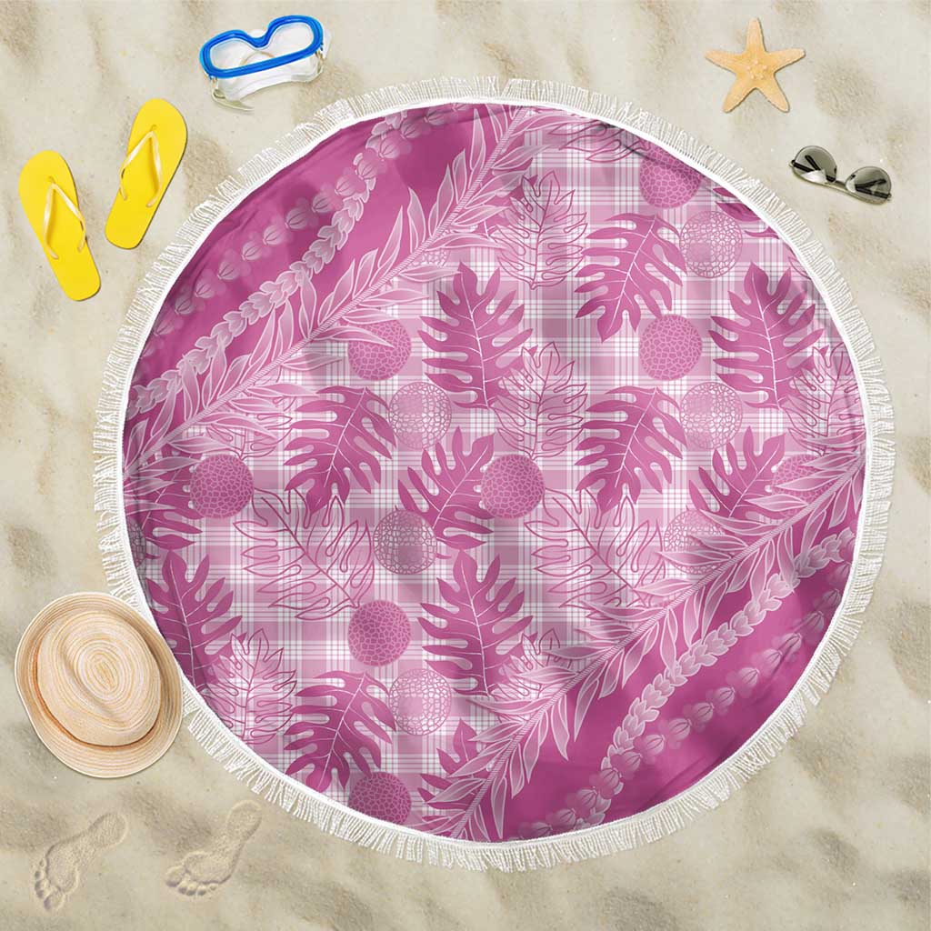 Hawaii Breadfruit Palaka Beach Blanket Omaomao Ulaula Maile Lei LT9 One Size 150cm Pink - Polynesian Pride