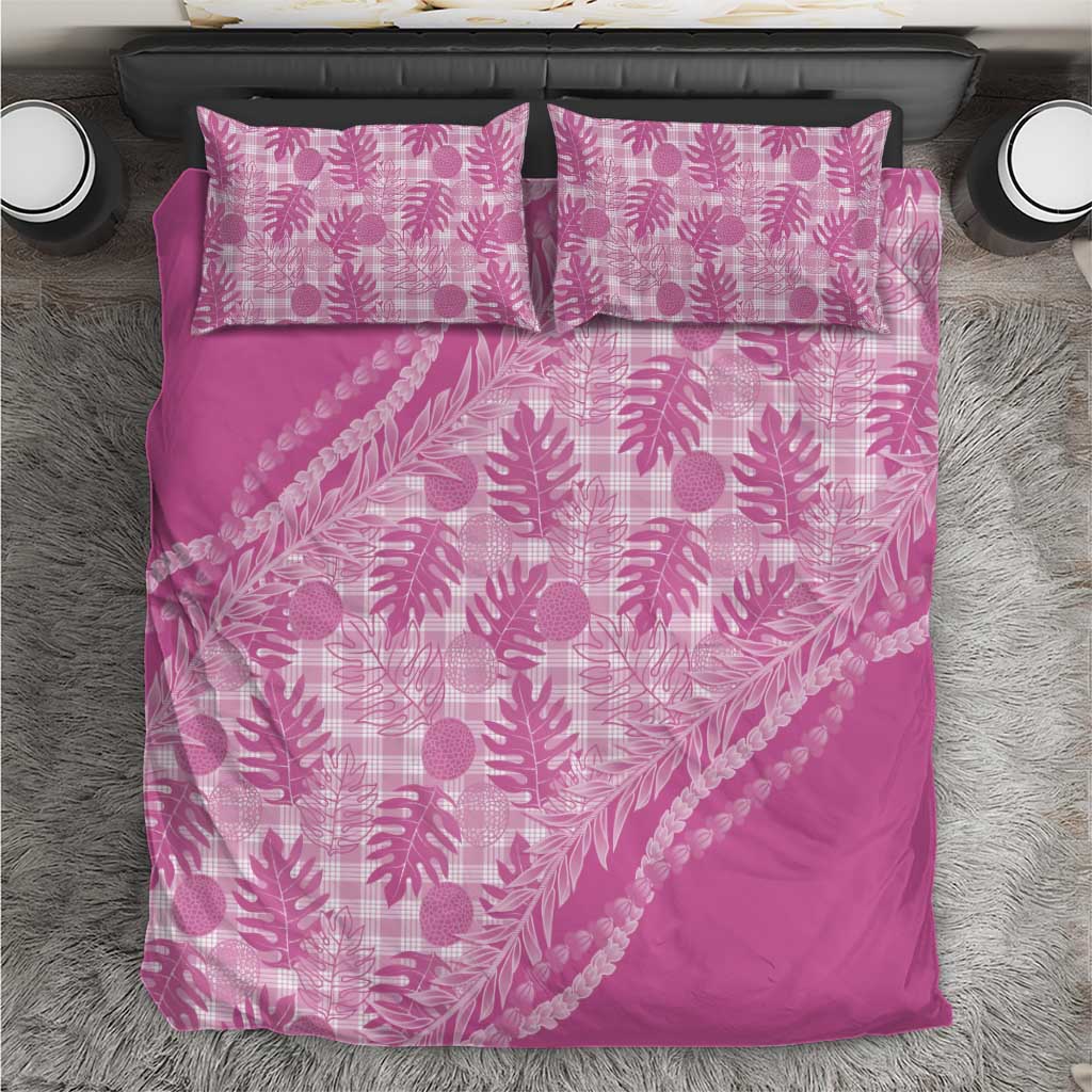 Hawaii Breadfruit Palaka Bedding Set Omaomao Ulaula Maile Lei LT9 Pink - Polynesian Pride