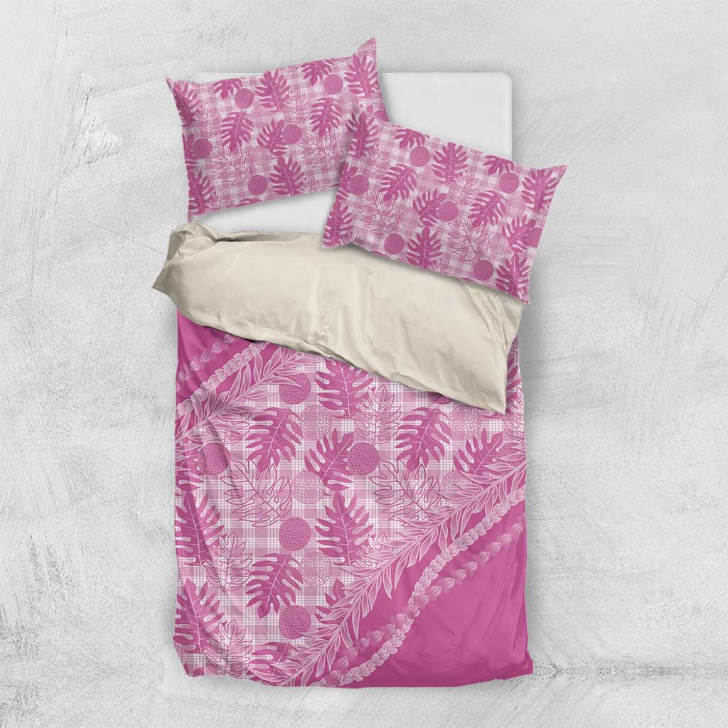 Hawaii Breadfruit Palaka Bedding Set Omaomao Ulaula Maile Lei LT9 US Twin 172cm x 218cm Pink - Polynesian Pride