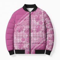 Hawaii Breadfruit Palaka Bomber Puffer Jacket Omaomao Ulaula Maile Lei LT9 Unisex Pink - Polynesian Pride