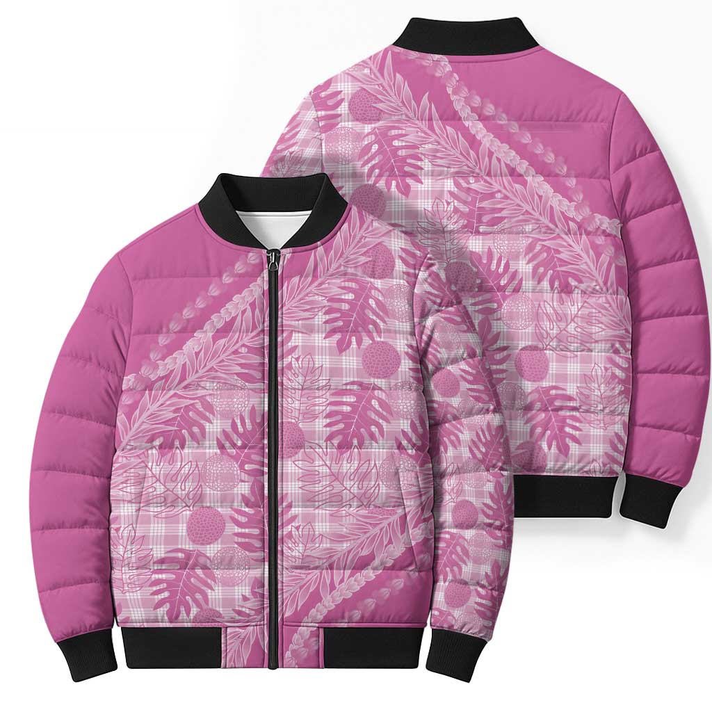 Hawaii Breadfruit Palaka Bomber Puffer Jacket Omaomao Ulaula Maile Lei LT9 - Polynesian Pride