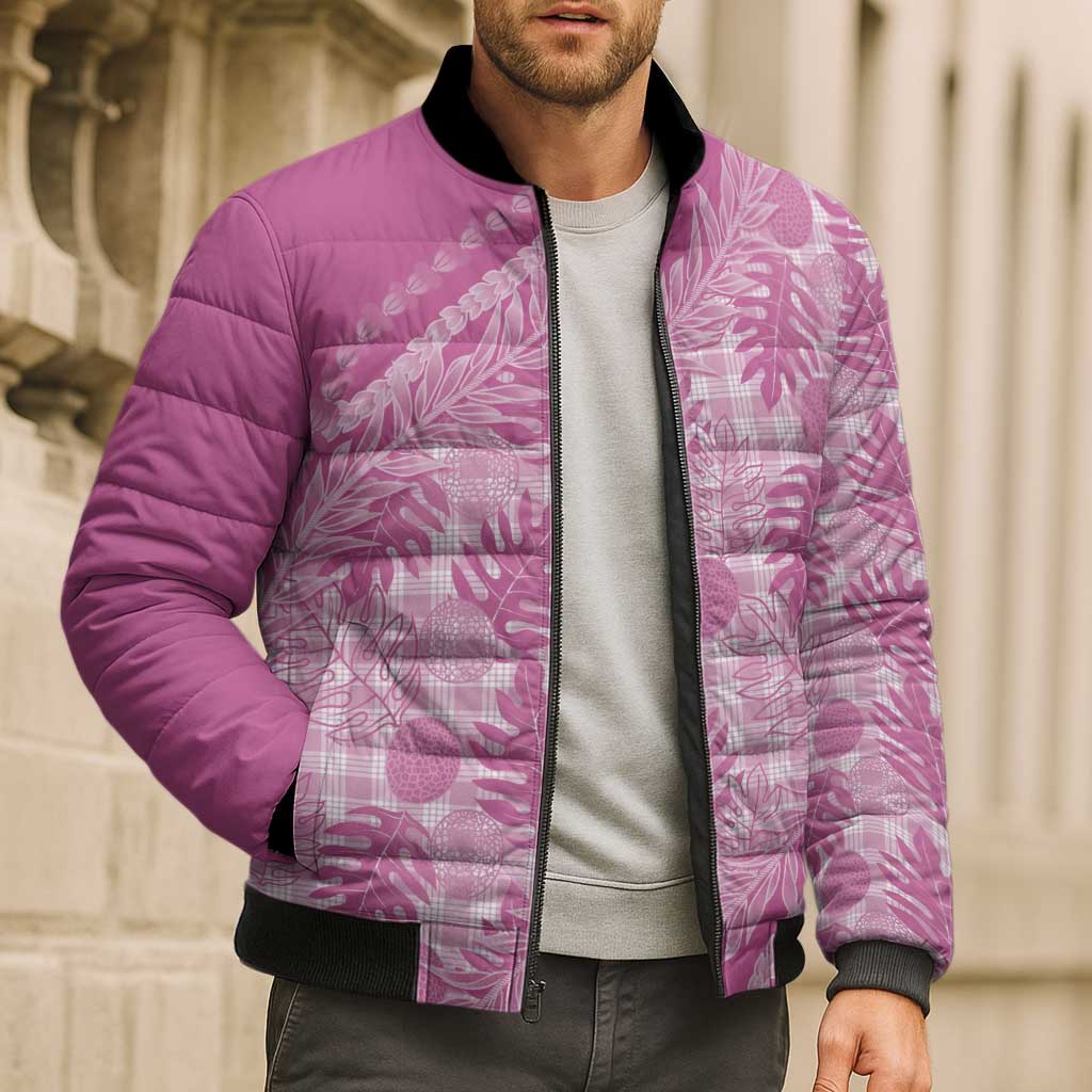 Hawaii Breadfruit Palaka Bomber Puffer Jacket Omaomao Ulaula Maile Lei LT9 - Polynesian Pride