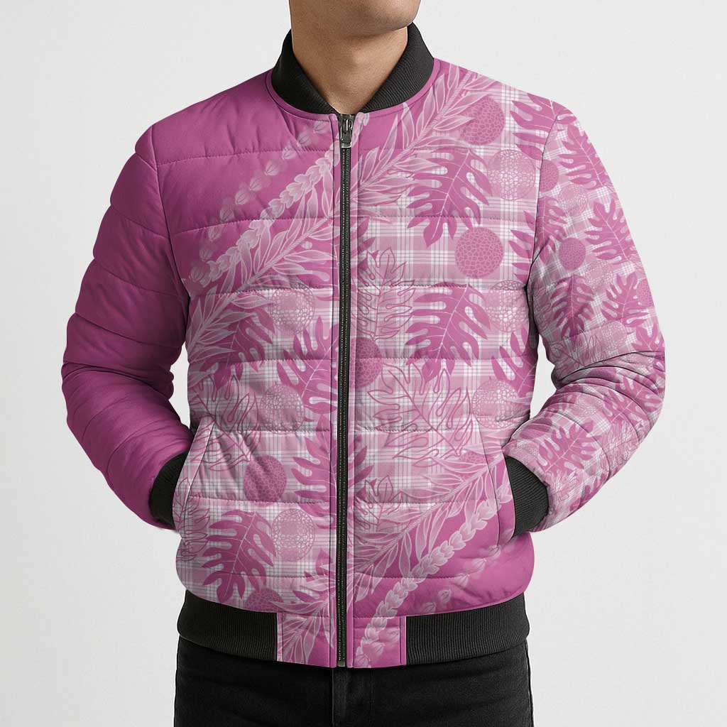 Hawaii Breadfruit Palaka Bomber Puffer Jacket Omaomao Ulaula Maile Lei LT9 - Polynesian Pride