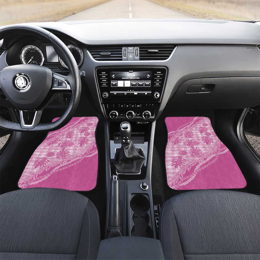 Hawaii Breadfruit Palaka Car Mats Omaomao Ulaula Maile Lei LT9 Set 2pcs - Front Pink - Polynesian Pride