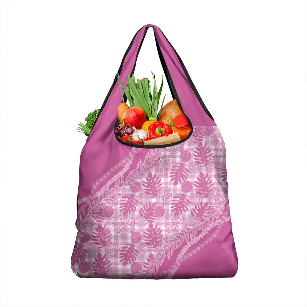 Hawaii Breadfruit Palaka Grocery Bag Omaomao Ulaula Maile Lei LT9 1-pack One Size Pink - Polynesian Pride
