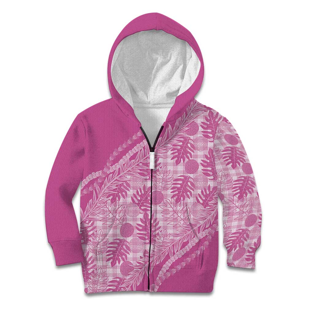 Hawaii Breadfruit Palaka Kid Hoodie Omaomao Ulaula Maile Lei LT9 Zip Hoodie Pink - Polynesian Pride