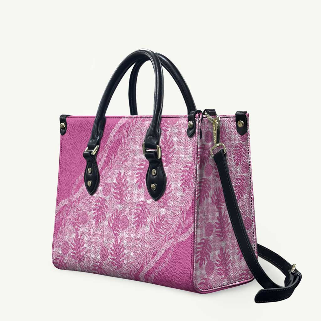 Hawaii Breadfruit Palaka Leather Bag Omaomao Ulaula Maile Lei LT9 Pink - Polynesian Pride