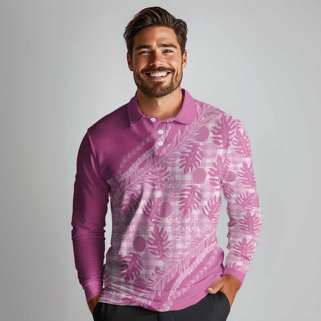 Hawaii Breadfruit Palaka Long Sleeve Polo Shirt Omaomao Ulaula Maile Lei LT9 - Polynesian Pride