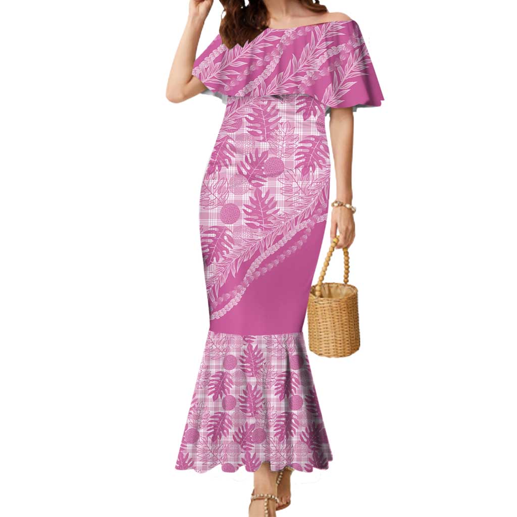 Hawaii Breadfruit Palaka Mermaid Dress Omaomao Ulaula Maile Lei LT9 Women Pink - Polynesian Pride