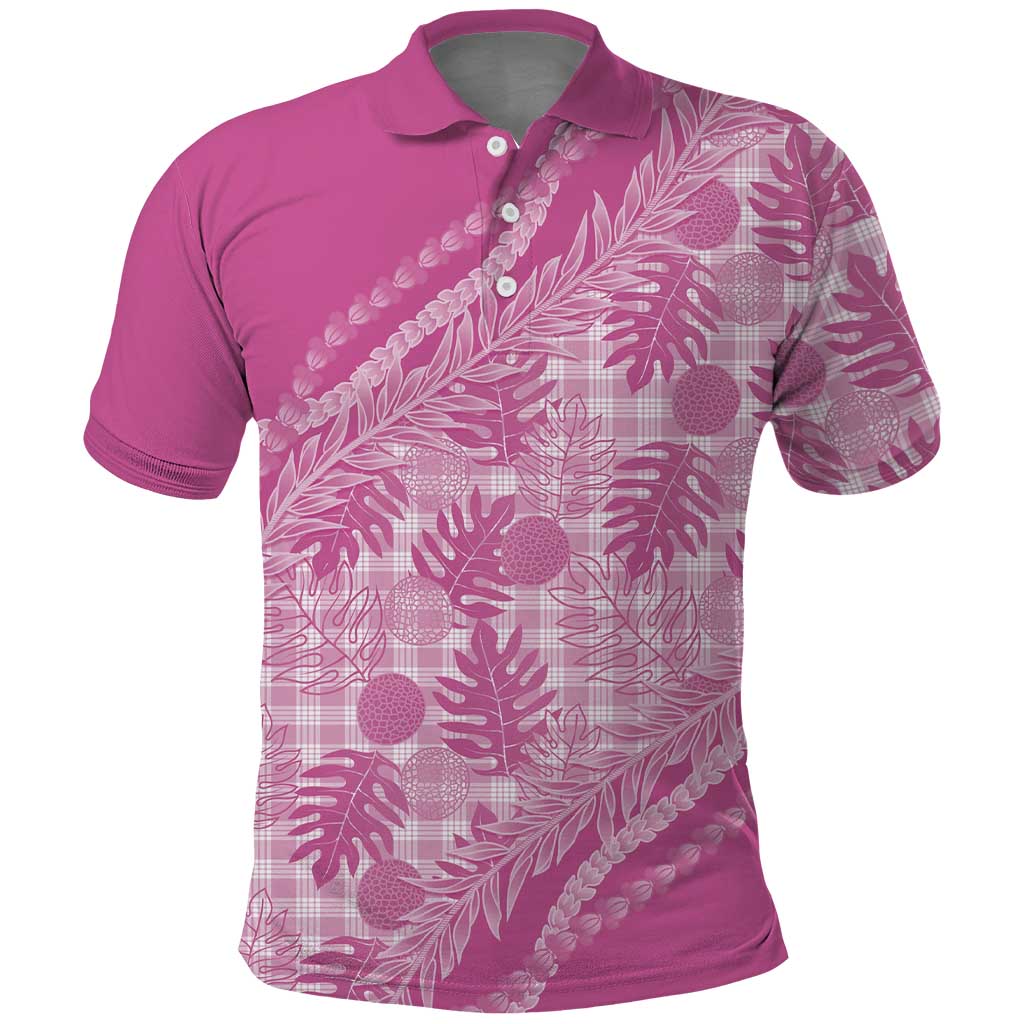 Hawaii Breadfruit Palaka Polo Shirt Omaomao Ulaula Maile Lei LT9 Pink - Polynesian Pride