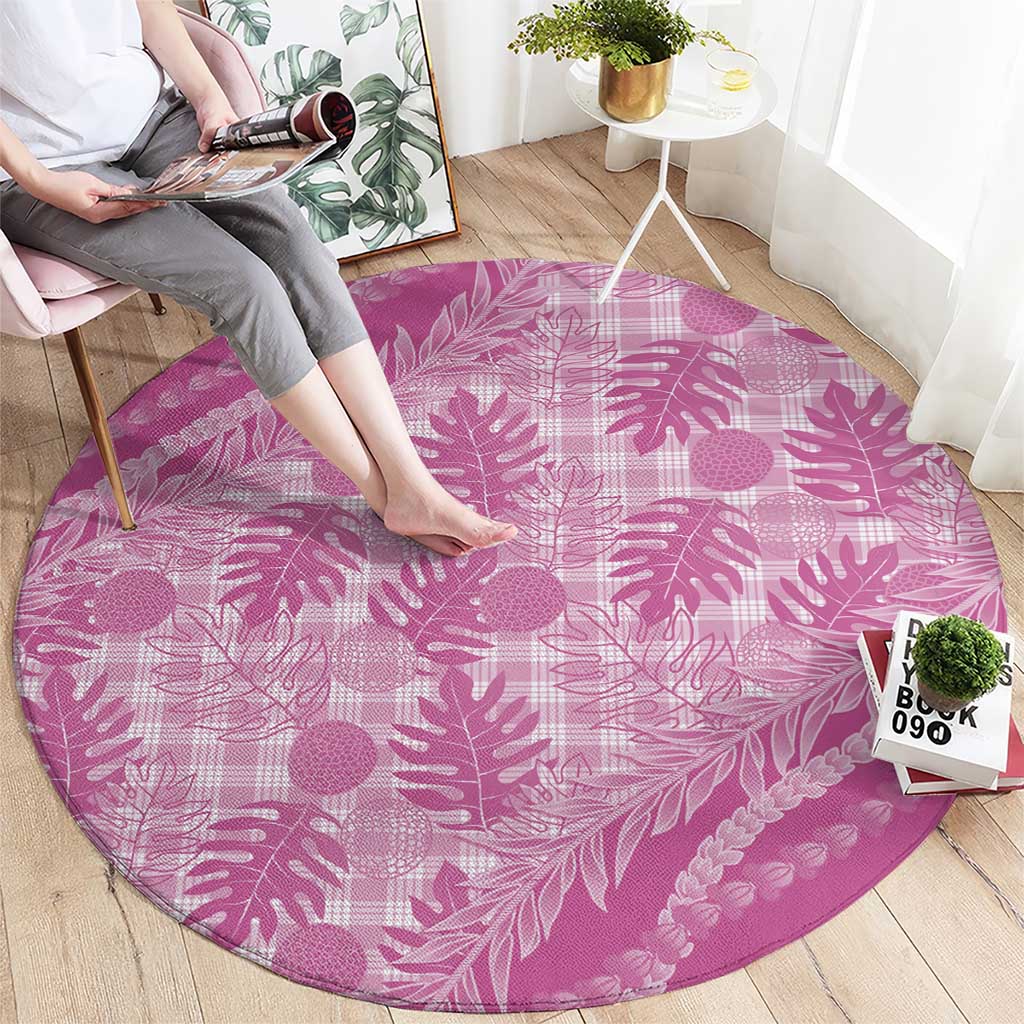 Hawaii Breadfruit Palaka Round Carpet Omaomao Ulaula Maile Lei LT9 - Polynesian Pride