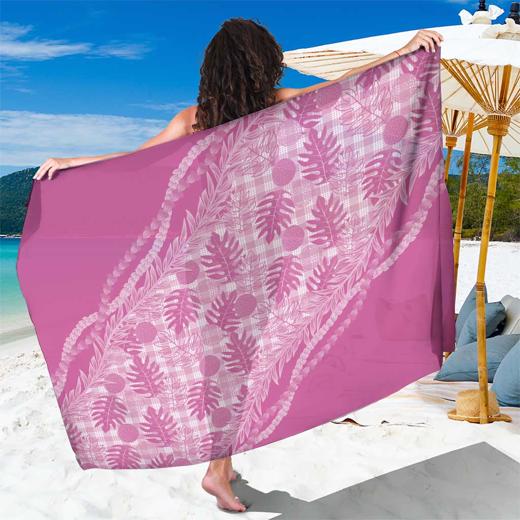Hawaii Breadfruit Palaka Sarong Omaomao Ulaula Maile Lei LT9 One Size 44 x 66 inches Pink - Polynesian Pride