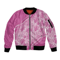 Hawaii Breadfruit Palaka Sleeve Zip Bomber Jacket Omaomao Ulaula Maile Lei LT9 Unisex Pink - Polynesian Pride