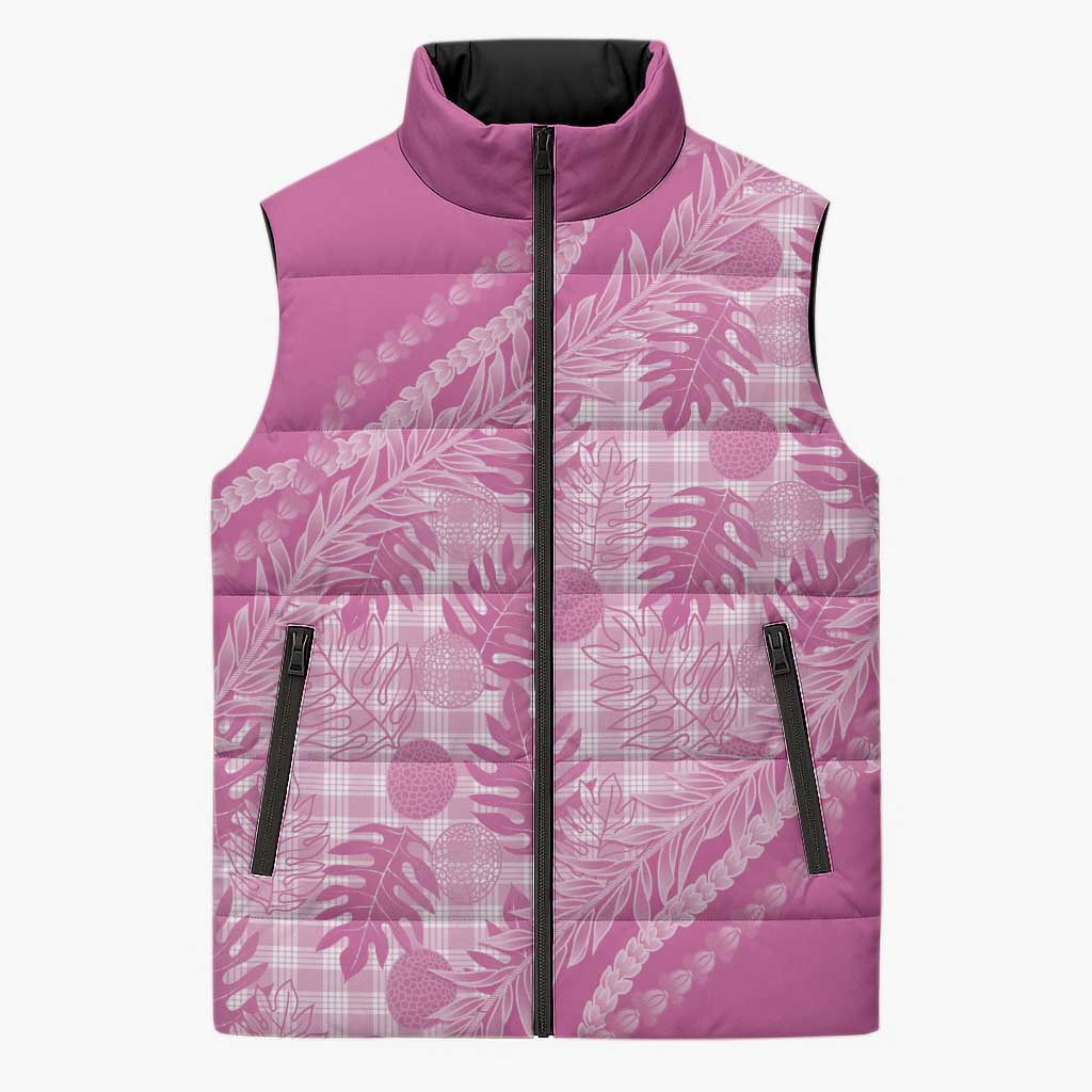 Hawaii Breadfruit Palaka Sleeveless Puffer Jacket Omaomao Ulaula Maile Lei LT9 Unisex Pink - Polynesian Pride