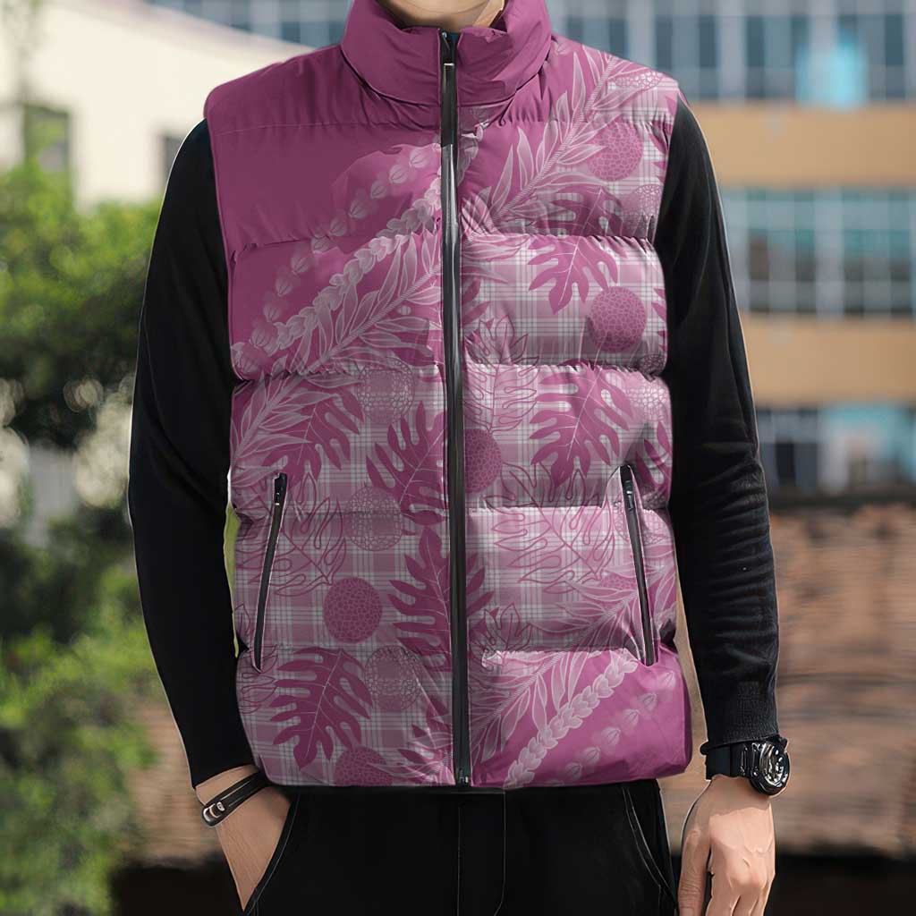 Hawaii Breadfruit Palaka Sleeveless Puffer Jacket Omaomao Ulaula Maile Lei LT9 - Polynesian Pride