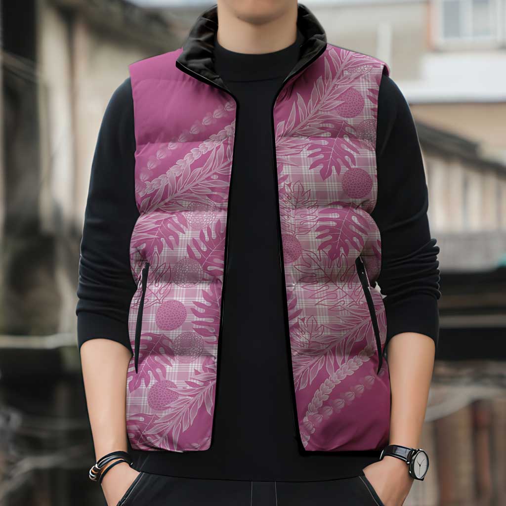 Hawaii Breadfruit Palaka Sleeveless Puffer Jacket Omaomao Ulaula Maile Lei LT9 - Polynesian Pride