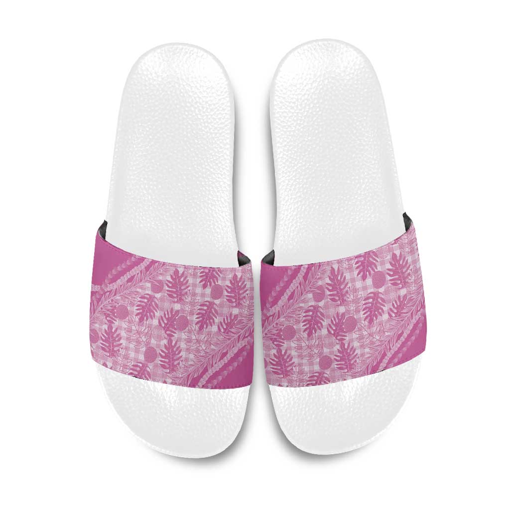 Hawaii Breadfruit Palaka Slide Sandals Omaomao Ulaula Maile Lei LT9 Pink - Polynesian Pride