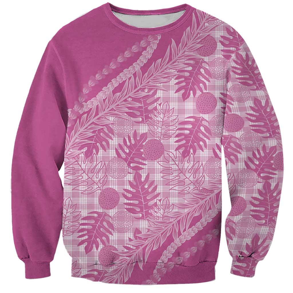 Hawaii Breadfruit Palaka Sweatshirt Omaomao Ulaula Maile Lei LT9 Unisex Pink - Polynesian Pride
