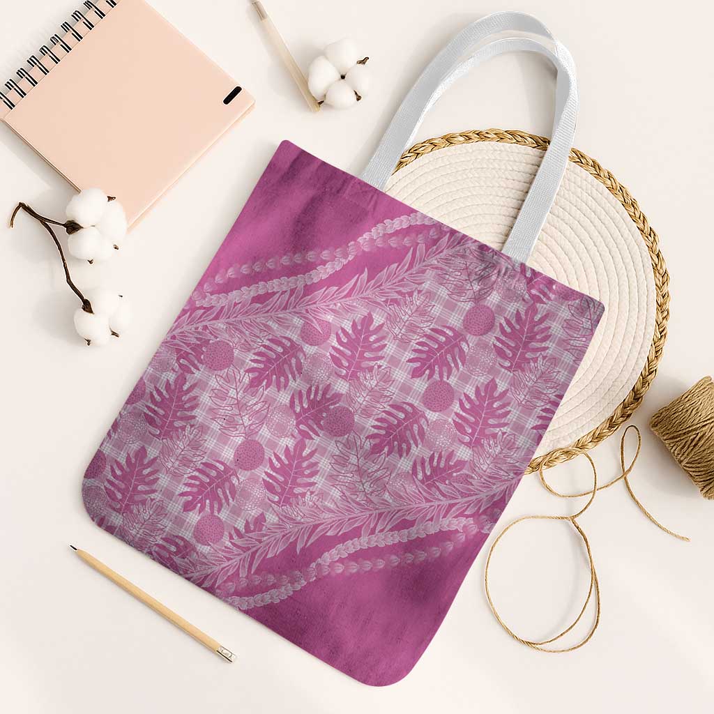 Hawaii Breadfruit Palaka Tote Bag Omaomao Ulaula Maile Lei LT9 White Strap One Size Pink - Polynesian Pride