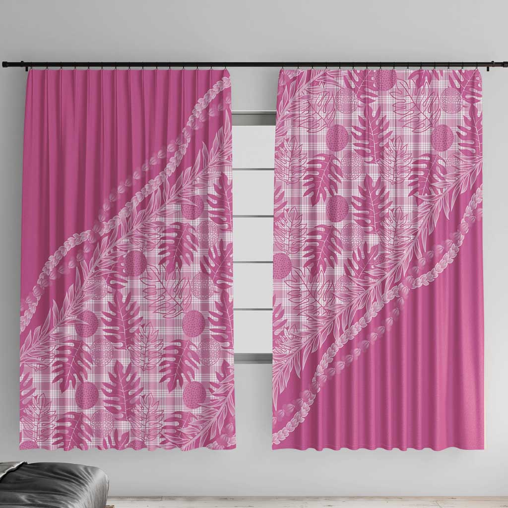 Hawaii Breadfruit Palaka Window Curtain Omaomao Ulaula Maile Lei LT9 With Hooks Pink - Polynesian Pride