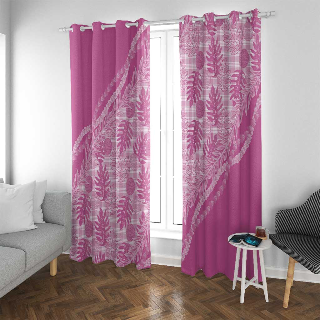 Hawaii Breadfruit Palaka Window Curtain Omaomao Ulaula Maile Lei LT9 With Grommets Pink - Polynesian Pride