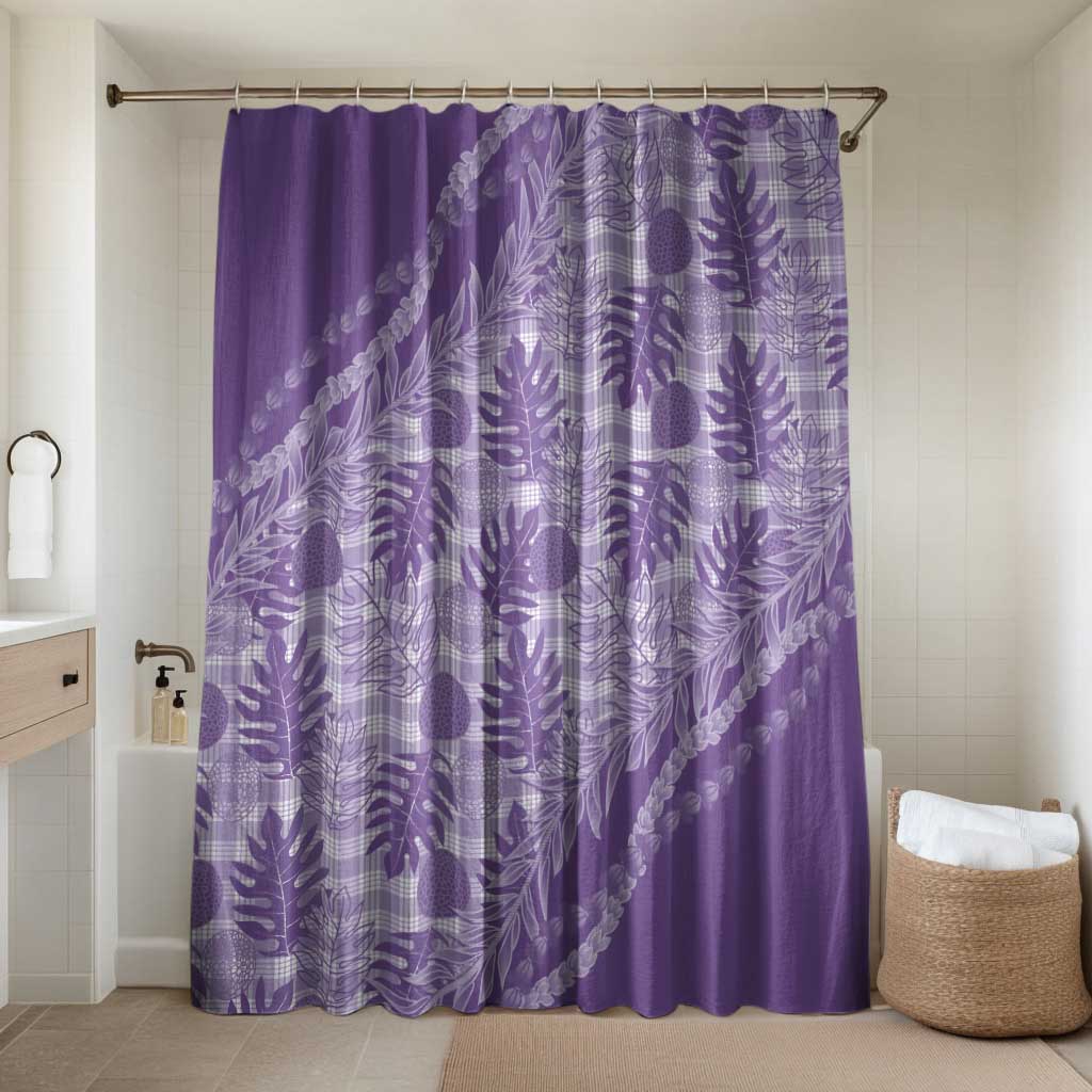 Hawaii Breadfruit Palaka Bathroom Set Poni Maile Lei LT9 Shower Curtain Only Purple - Polynesian Pride