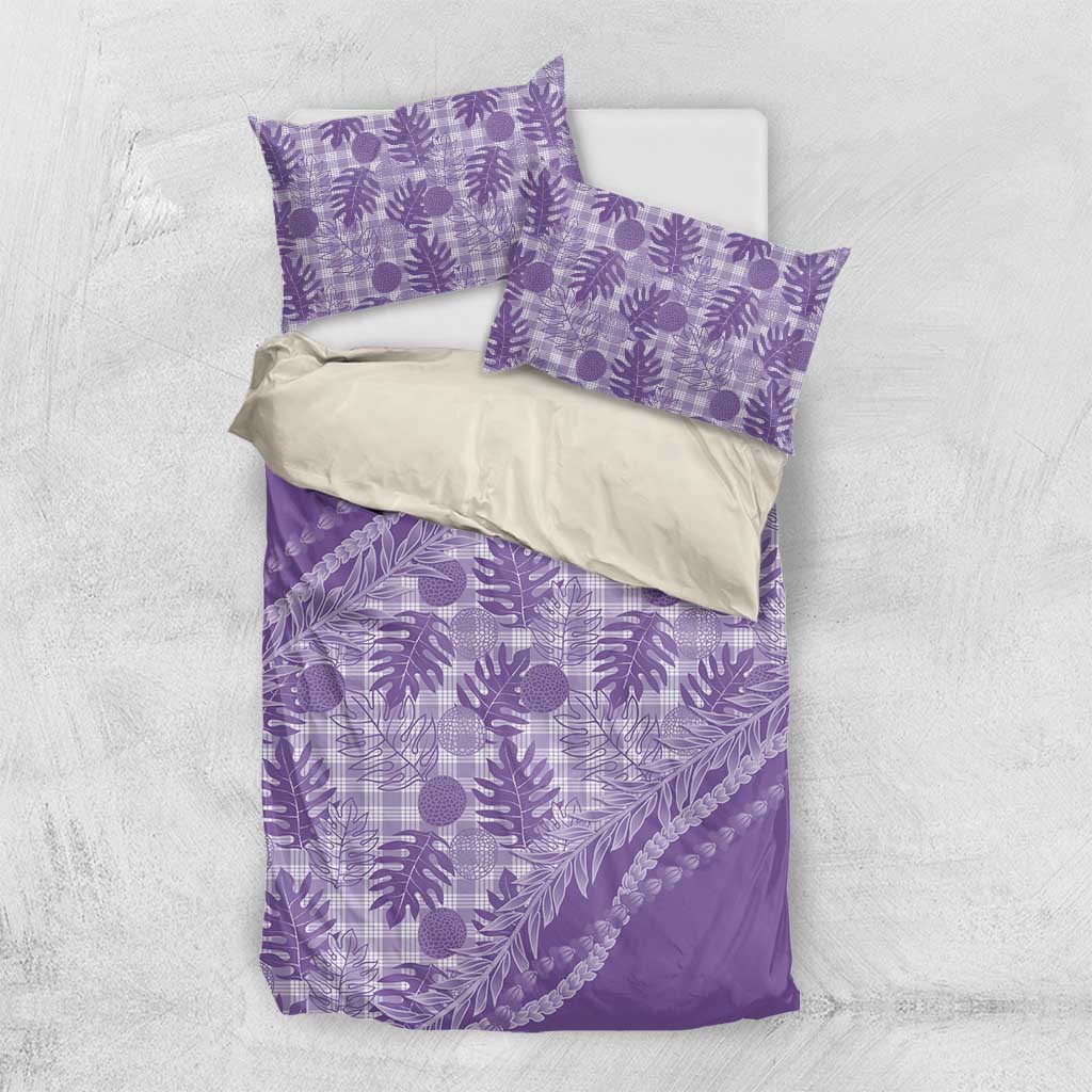 Hawaii Breadfruit Palaka Bedding Set Poni Maile Lei LT9 US Twin 172cm x 218cm Purple - Polynesian Pride