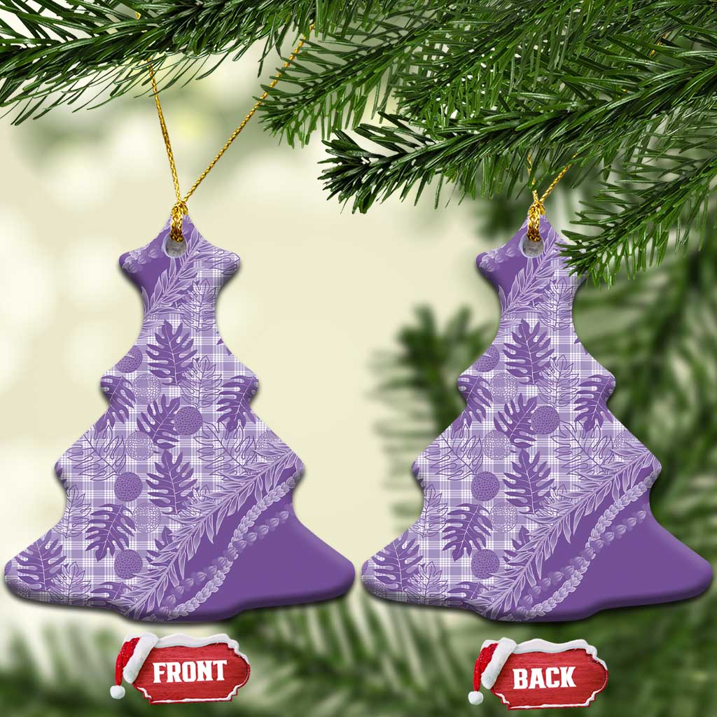 Hawaii Breadfruit Palaka Ceramic Ornament Poni Maile Lei LT9 Christmas Tree Purple - Polynesian Pride