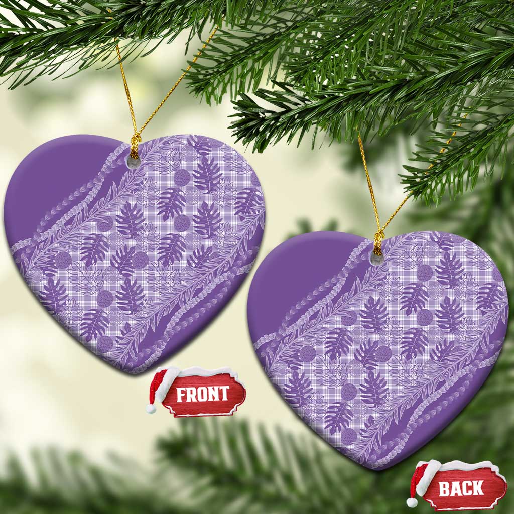 Hawaii Breadfruit Palaka Ceramic Ornament Poni Maile Lei LT9 Heart Purple - Polynesian Pride