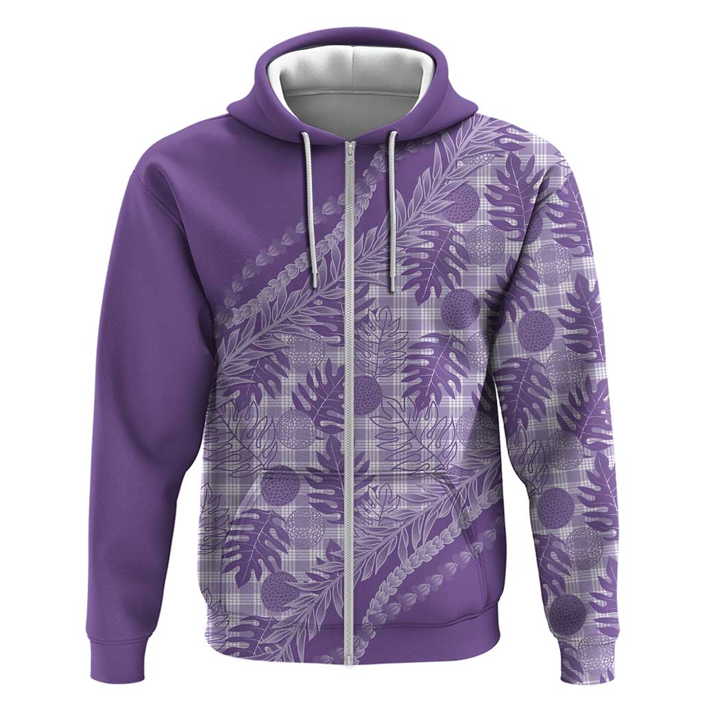 Hawaii Breadfruit Palaka Hoodie Poni Maile Lei LT9 Zip Hoodie Purple - Polynesian Pride