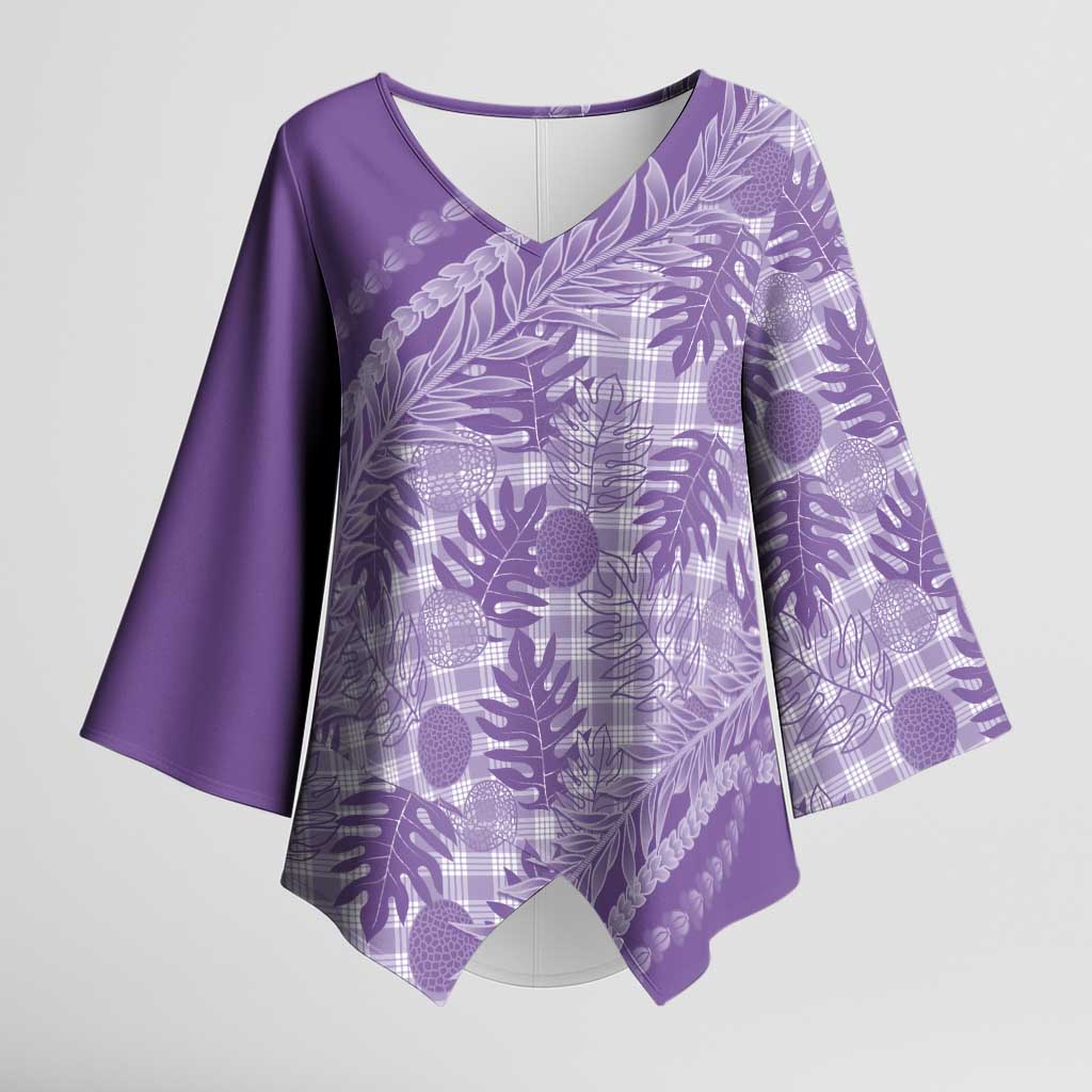 Hawaii Breadfruit Palaka Kimono Sleeve Blouse Poni Maile Lei LT9 Female Purple - Polynesian Pride