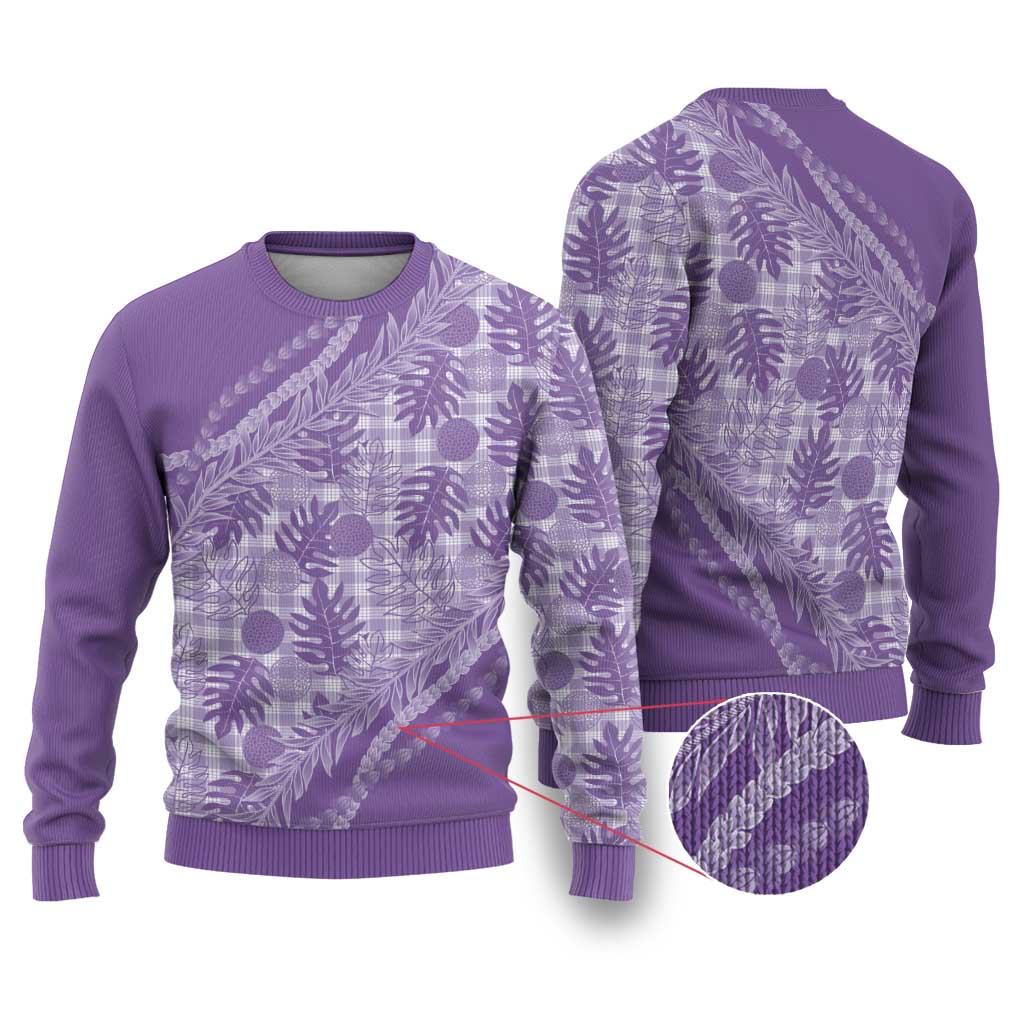 Hawaii Breadfruit Palaka Ugly Christmas Sweater Poni Maile Lei LT9 Purple - Polynesian Pride