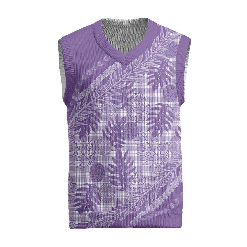 Hawaii Breadfruit Palaka Christmas Knitted V-Neck Vest Poni Maile Lei LT9 Purple - Polynesian Pride