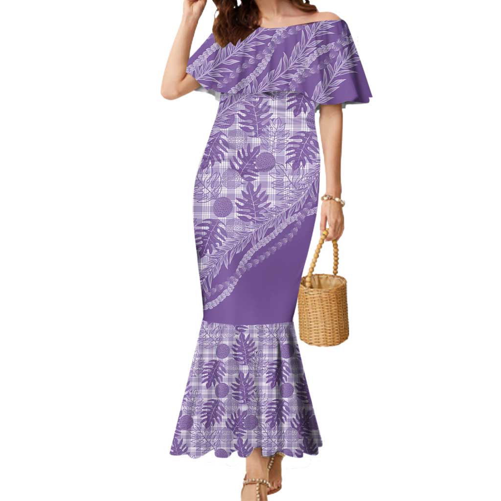 Hawaii Breadfruit Palaka Mermaid Dress Poni Maile Lei LT9 Women Purple - Polynesian Pride